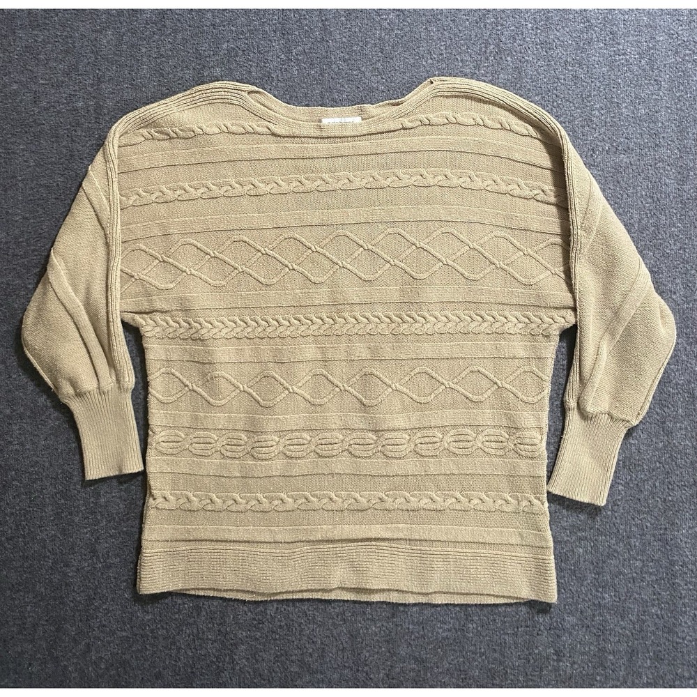 Liz Claiborne Sweater Womens XL Tan Beige Ribbed Cable Knit Pullover Crew Neck